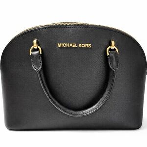 Michael Kors Black Saffiano Leather Satchel Bag – Gold Hardware